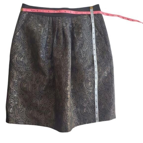 2B.RYCH Womens Skirt SZ 6 Black Gold Metallic Swirl Pleated Lined Knee Zipper - Picture 9 of 10